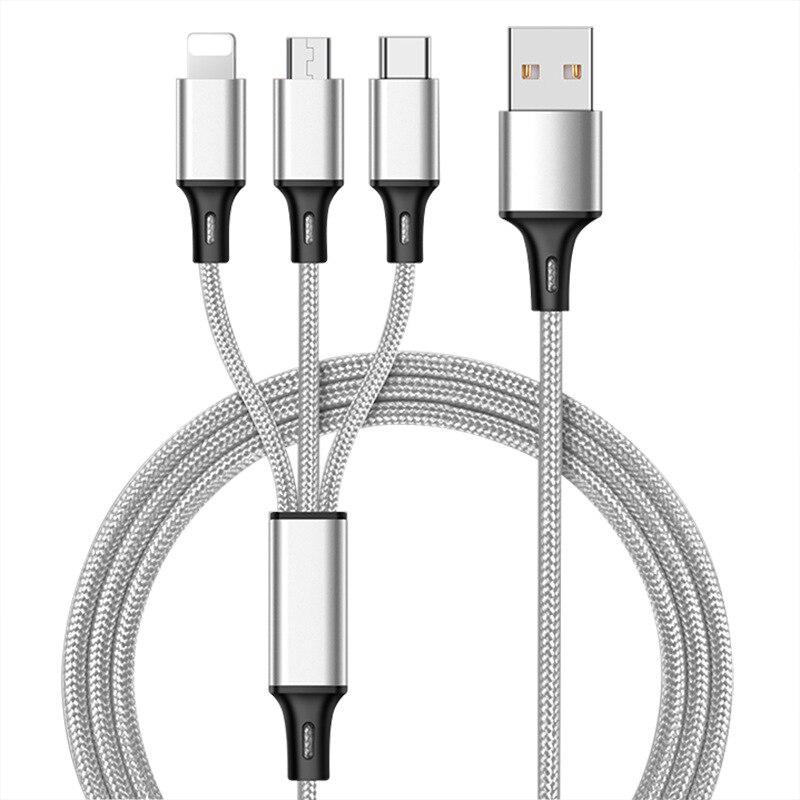 3-in-1-Schnellladekabel für Mobiltelefone, Schnellladegerät, Micro-USB-Kabel, Typ C, Android-Ladekabel für iPhone 3, Kreis zum Aufladen weiß