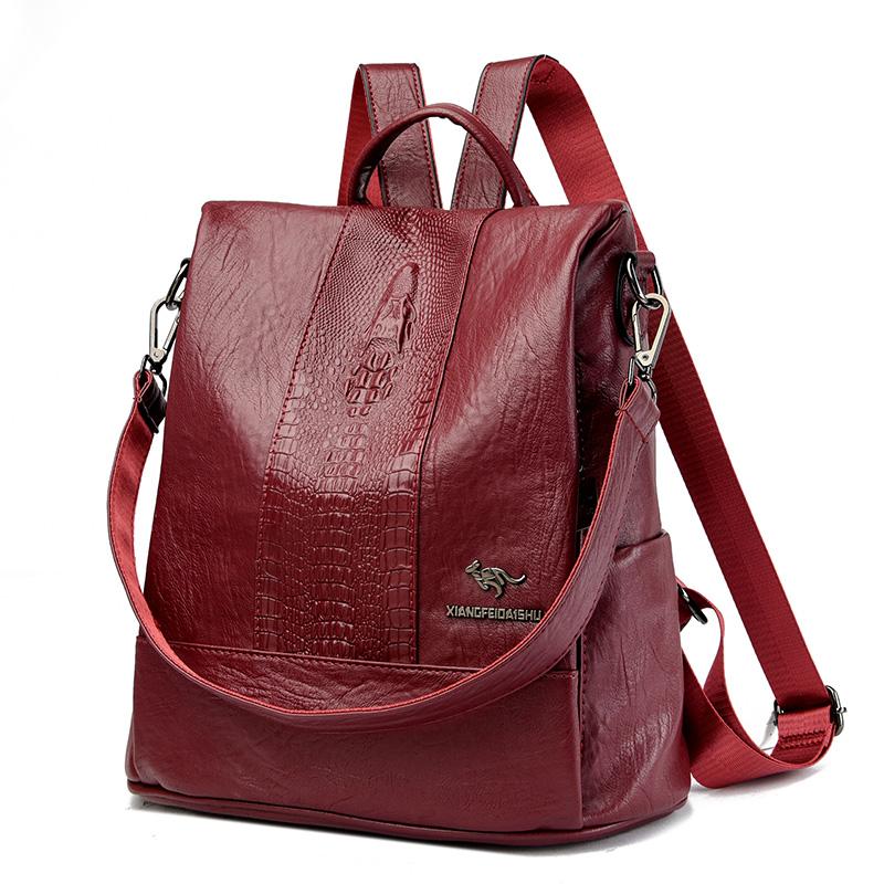 Mode Leder Rucksack Weibliche Daypack Damen Anti Diebstahl Rucksack Schulter Taschen Große Kapazität Schule Tasche für Teenager Mädchen rot