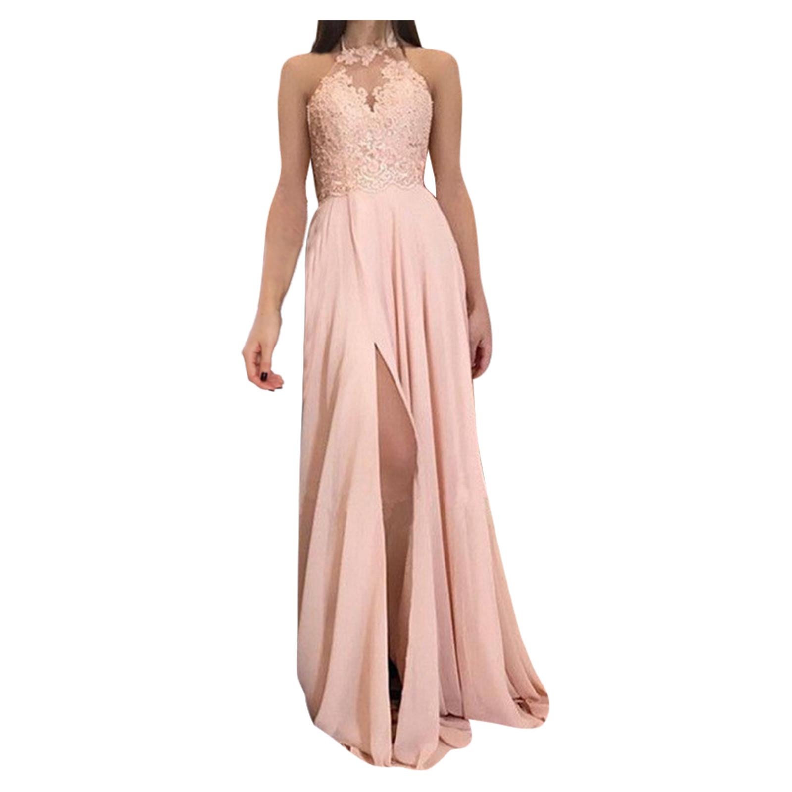 Ball-Abendkleid aus Chiffon mit Ausschnitt und Schlitz für Damen XL rosa
