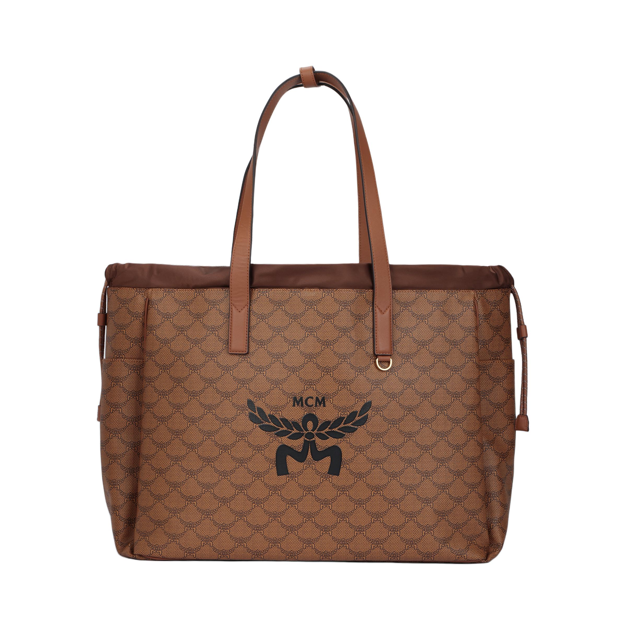 MCM Logo Kordelzug Tote Bag Leder Und Synthetikleder Große Umhängetasche Damen Tote Cognac MMTEAAC01CO001 Basic Set (Bag+Dust Bag/Box)