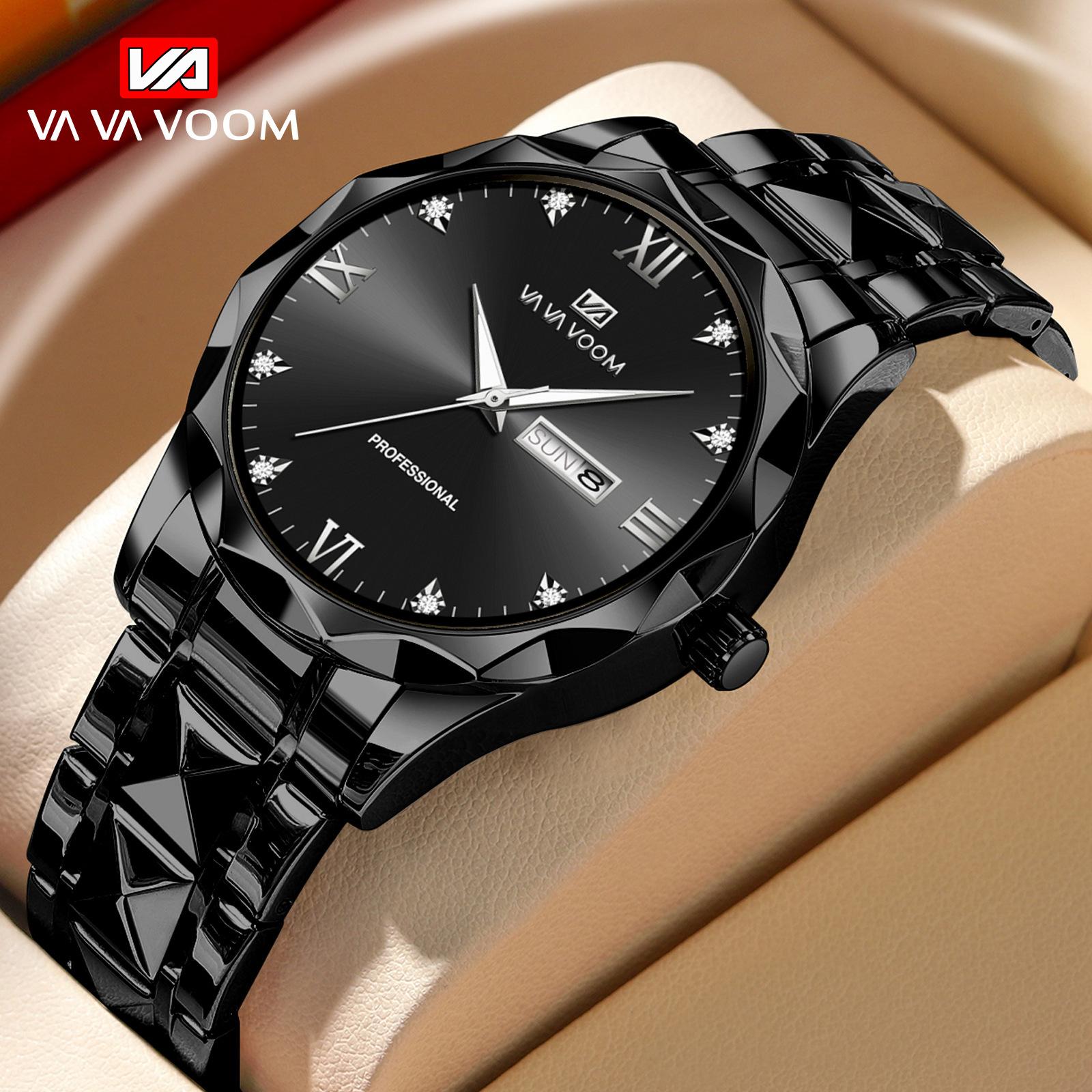 VA VA VOOM Quarzuhr Männer Top Marke Hohe Qualität Edelstahl 30M Wasserdicht Leucht Datum Woche Sport Business armbanduhren coole schwarze