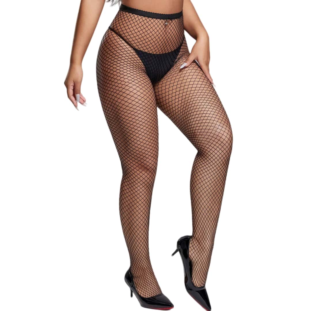 Übergröße Strapsgürtel Body Strümpfe Ausgeschnittenes Netzmuster Lange Socken Strumpfhose Sexy Oberschenkelhohe Strümpfe für Übergröße Frauen One Size