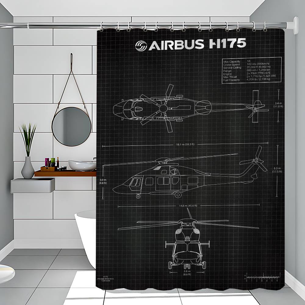Air Force Flugzeug Airbus Patentdrucke Flugzeug 1 Stück Bedruckter Duschvorhang Wasserdicht Waschbar Mit 12 Haken Badezimmer Dusche Zuhause 90x180 cm black