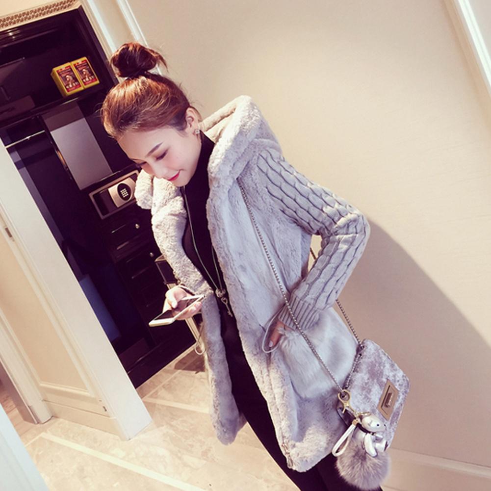 ZWEI Verdicken Jacke Pelz Strickjacke Pullover Mantel Mantel Frauen Winter Warm Gestrickte Lange XXL grau