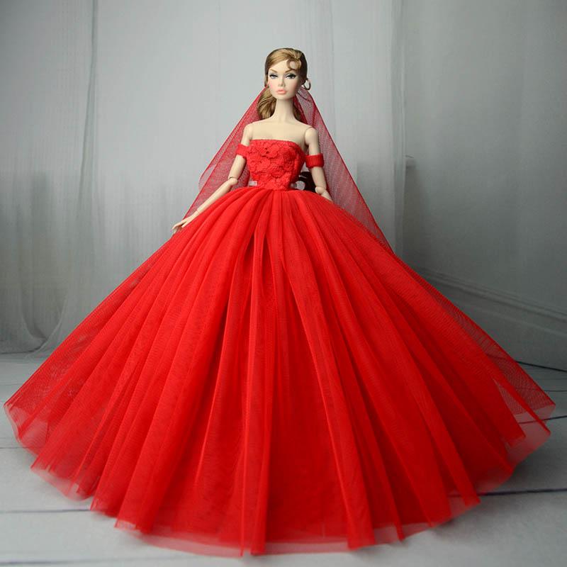 Puppenkleider Abendkleid Kleidung Spitze Hochzeitskleid + Schleier für 11,5  Puppe 1:6 Puppenzubehör alizarin crimson