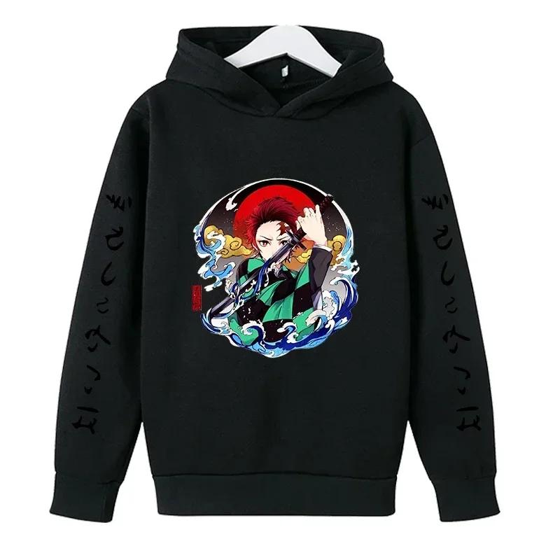 Neuer Frühling Herbst Demon Slayer Kapuzen-Kinder-Hoodie Kinderbekleidung Hoodie Jungen Langarm Anime Yaiba Pullover Sweatshirt 140cm black