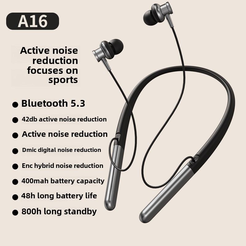 ANC Noise Cancelling Nacken-Nacken-Kopfhörer Doppel-Ohr Nacken-Nacken Ultra-lange Lebensdauer Sprachaktivierte Bluetooth-Kopfhörer 5.3 Magnetisch schwarz