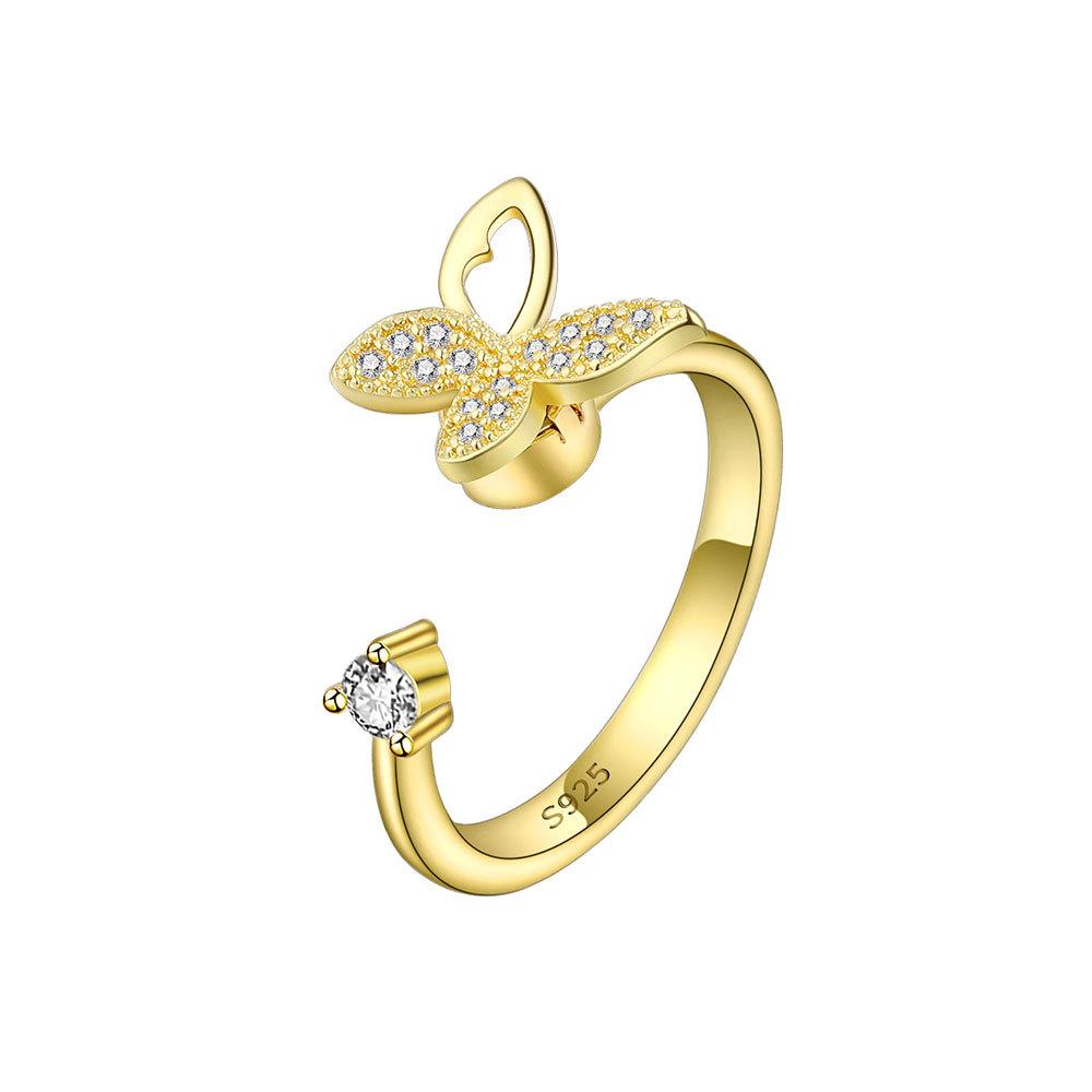 Süßer Schmetterling Tier Fidget Spinner Ring Für Frauen Funkelnde Strasssteine Anti-Stress Angstlinderung Drehbarer Ring Anillos resizable beige