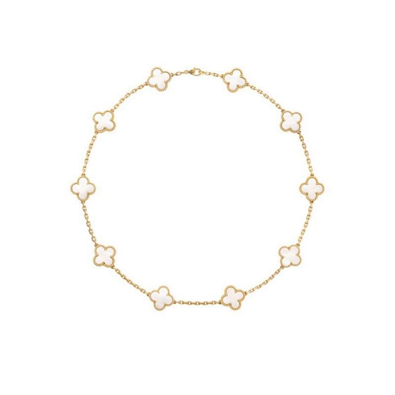 Schwarzer Onyx 10-Blüten Halskette Beidseitig Vierblättriges Kleeblatt Choker Luxus Halskette für Damen white
