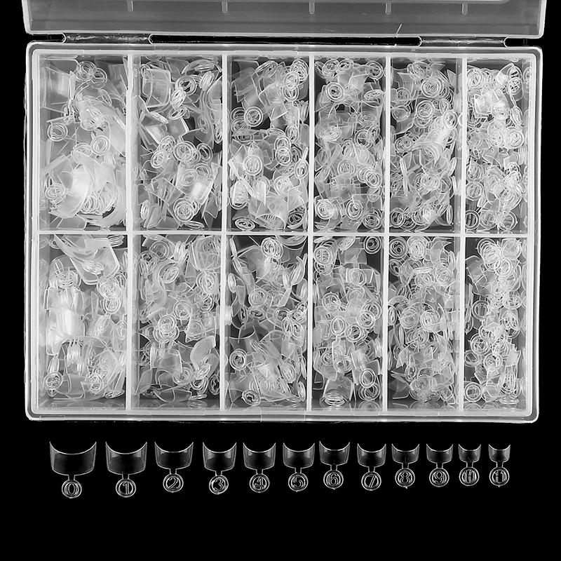 576 Stück im Karton, French-Nagel-Tipps aus Acryl, natürlich/weiß, kurze künstliche Nägel, Halbmondform, halbe Abdeckung, zum Aufdrücken, künstliche Nageldekoration, MYY 576pcs Transparent French