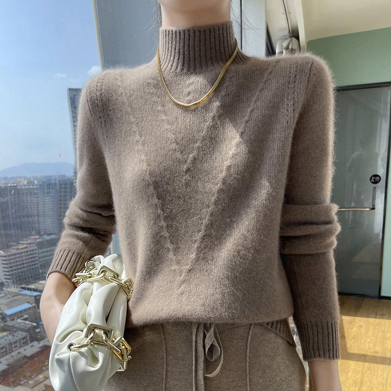 Einfarbiger Rollkragenpullover mit halbem Kragen in Übergröße, lässiges Langarm-Pulloveroberteil für Herbst und Winter, Damenkleidung in Übergröße XXL