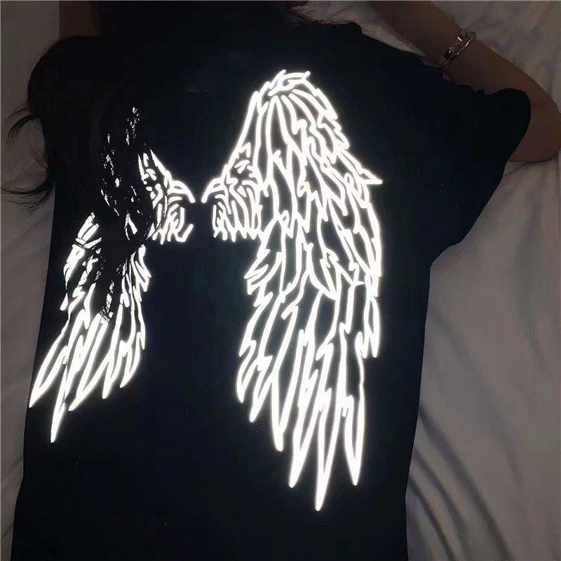 Neue Sommer Reflektierende Glow T Shirt Unisex Frauen Hip Hop Plus Größe Streetwear L schwarz