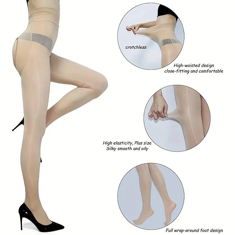 1 Paar Unifarbene Offene Strumpfhosen 8D Glatte Strumpfhosen Ölglanz Strumpfhosen Hohe Taille Strumpfhosen Sexy Strumpfhosen Strumpfhosen Damen XL Weight 60-100kg white