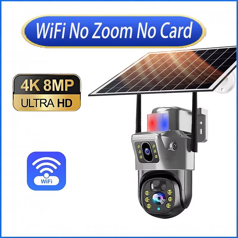 6K 10X Zoom WiFi Solar-Außenkamera Drei Objektive 12MP HD Nachtsicht PTZ Überwachung PIR Auto Tracking Drahtlose Netzwerkkamera Wifi Cam No Zoom