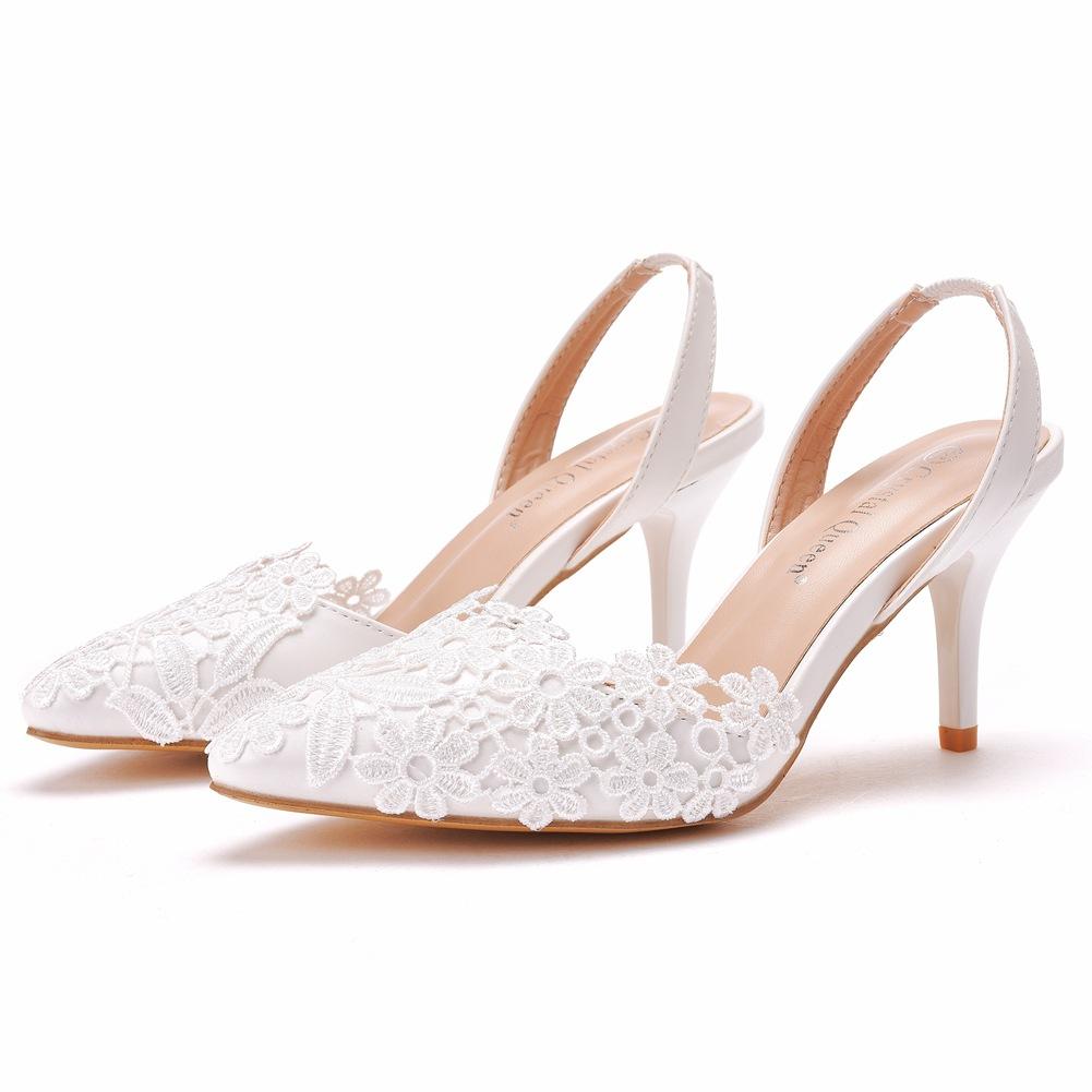 7cm Flache Zehensandalen Weiße Spitze Schlanke Absatzsandalen Größe Hochzeitsschuhe Braut Hochzeitskleid Hochzeitsschuhe 39 white
