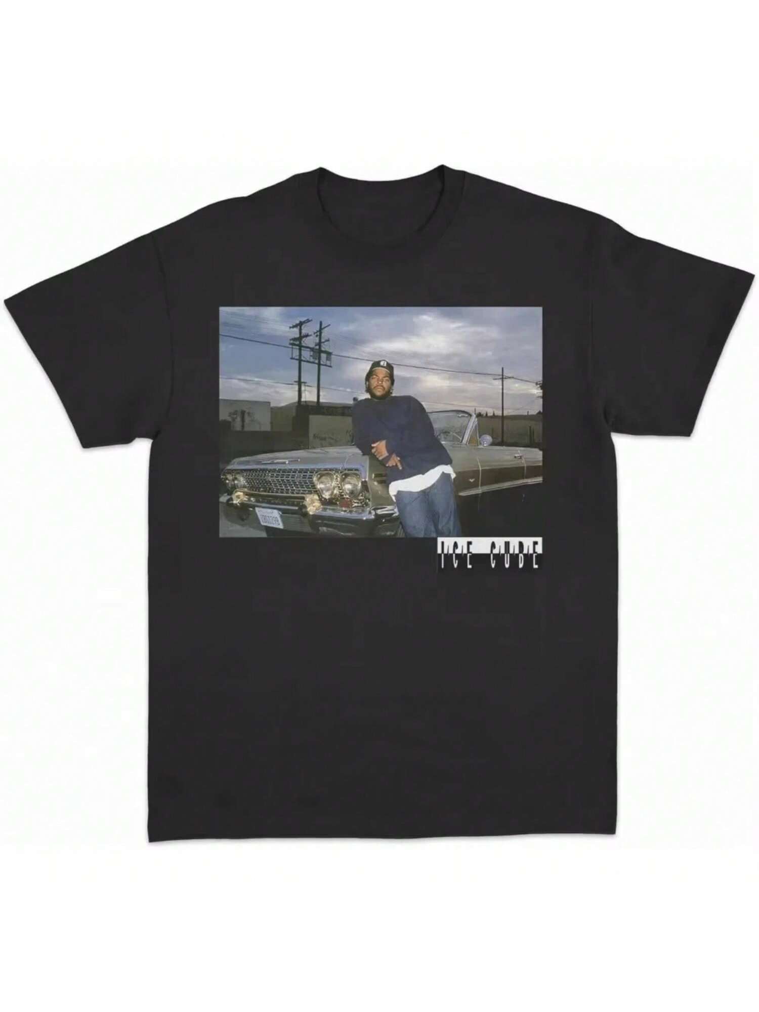 Ice Cube Retro Style Herren T-Shirt Klein Hip Hop Rap Shirt Bedrucktes T-Shirt Rundhals Streetwear Kurzarm T-Shirt XXXXXL schwarz