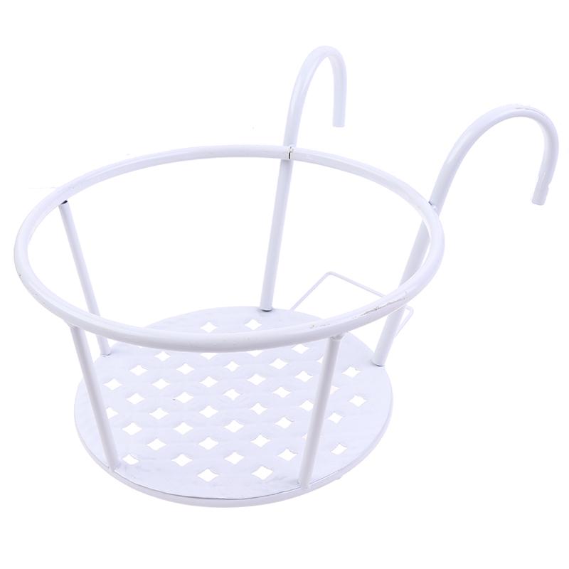 Outdoor Hängenden Korb Anlage Eisen Racks Zaun Balkon Runde Blume Topf Dekor weiß