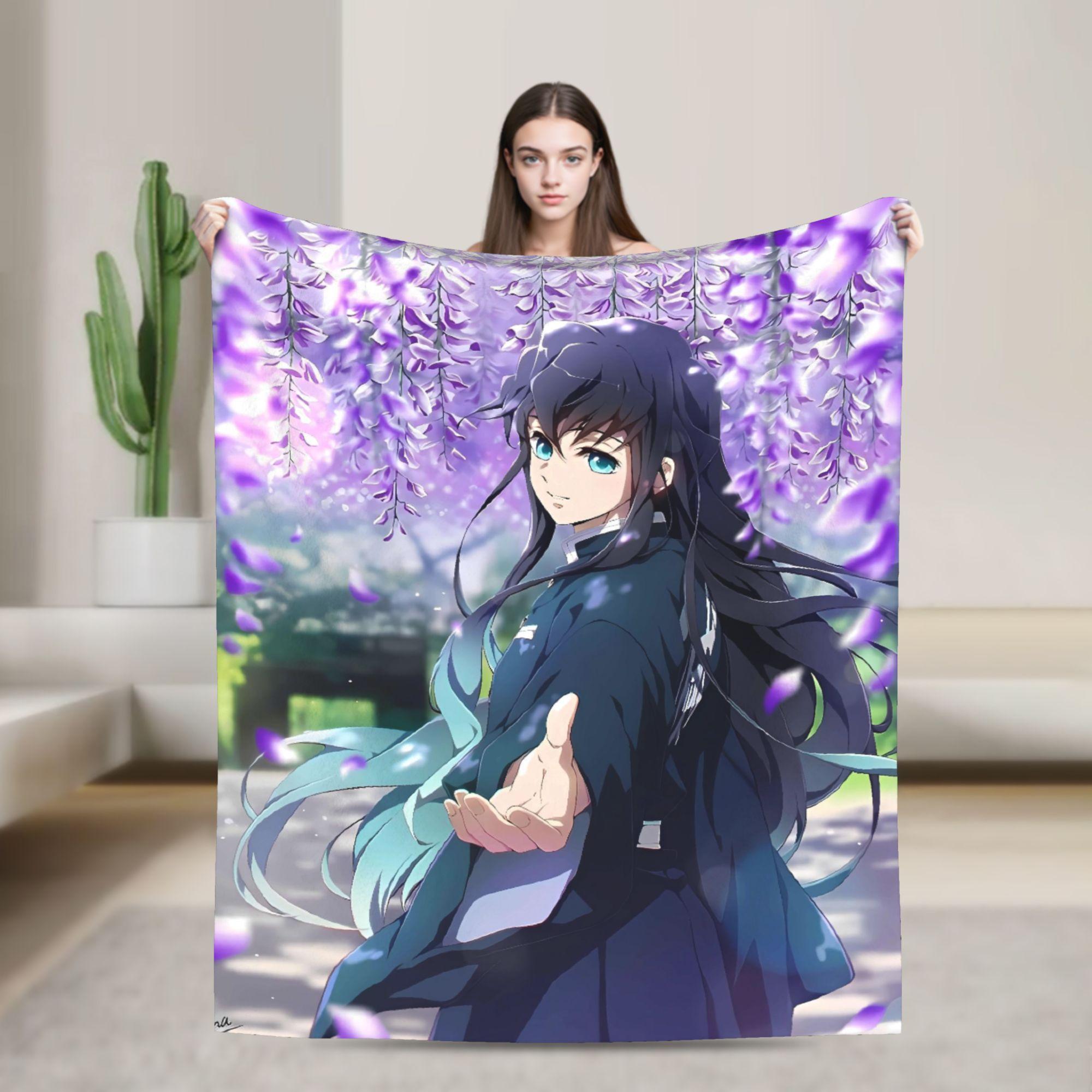 Muichiro Tokito Anime Flanelldecke Warme Weiche Überwurfdecke für Heimdeko Reise Büro Bequeme Tagesdecke Sofa Bettbezug 150x200cm