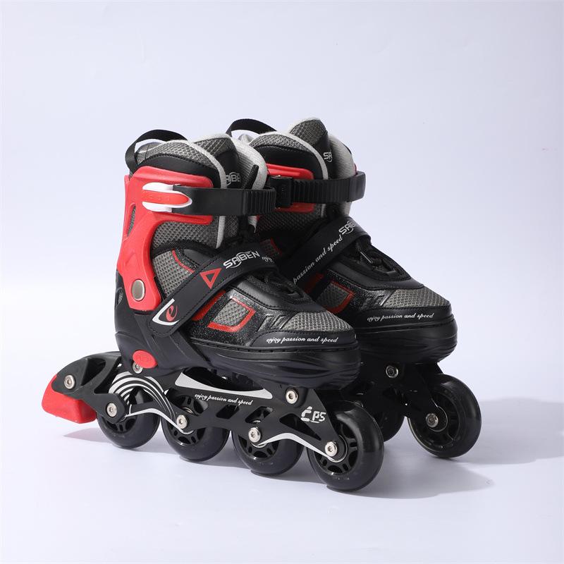 Erwachsene Professionelle kinder Student PVC Rollschuhe Gerade Reihe Skates Verstellbare Skates L size 39-42 rot