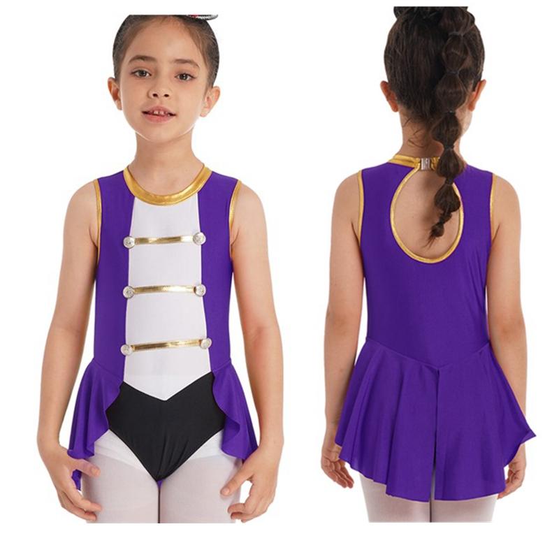 Kinder Mädchen Zirkus Ringmaster Cosplay Kostüme Halloween Ärmelloses Trikot Kleid Karneval Gymnastik Overall 13-14 Years violett