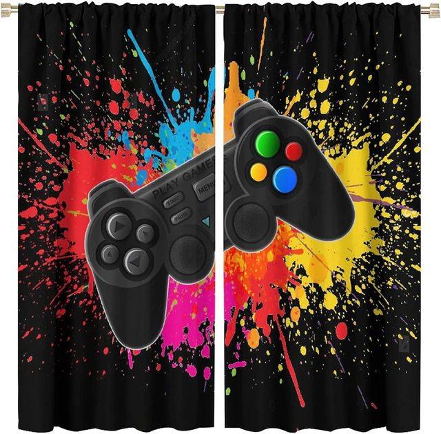 Gamer Vorhänge für Jungen Schlafzimmer Kinder Gaming Dekor Fenster Vorhang Videospiel Fenster Vorhänge Zimmer Dekor Kinder spielen Gamepad W91.5 X H245cm X 2