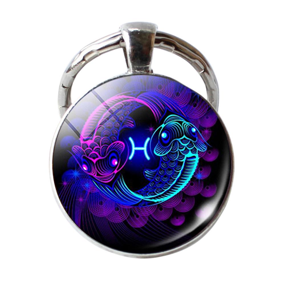 Schlüsselanhänger mit 12 Sternbildern, Sternzeichen-Anhänger, doppelseitiger Schlüsselanhänger, Schlüsselanhänger, Black Friday-Geschenke Pisces