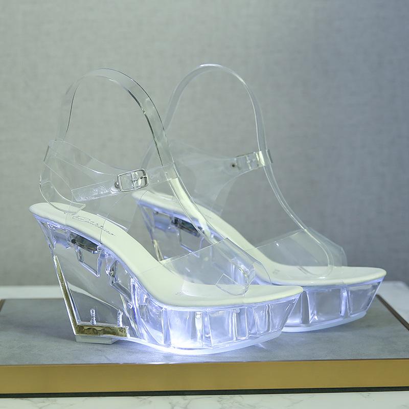 Nachtclub High Heels Leuchtende Sandalen Damenschuhe Laufsteg Pole Dance Schuhe Kristallboden Sandalen LFD-1101-18 35 weiß