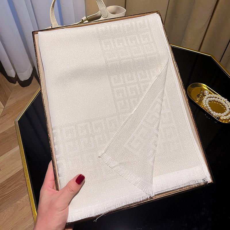 Langer Schal Mode Simulationsseidenschal Damenmode Vielseitiger Schal Stola Staubdicht Premium Tencel Baumwolle Goldseide weiß
