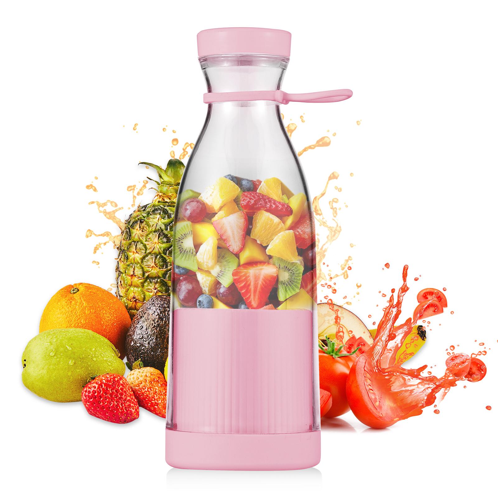 Tragbarer Mini-Elektromixer, 300 ml, Entsafterbecher, 6 Klingen für Smoothie, Milchshake, Saft, Babynahrung rosa
