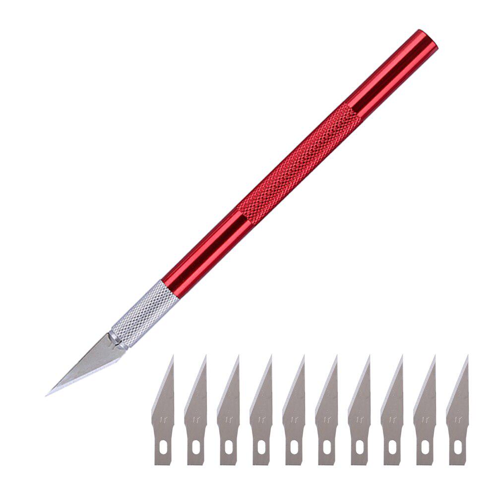 12 teile/los Holz Papier Cutter Stift Messer Skalpell Stahl Klingen Gravur Messer für Handwerk Kunst Zeichnung rot