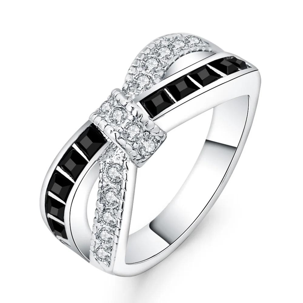 URMYLADY Klassische 925 Sterlingsilber Diamant 8 Größen Ringe Für Frauen Farbiger Zirkon Modeschmuck 8 schwarz