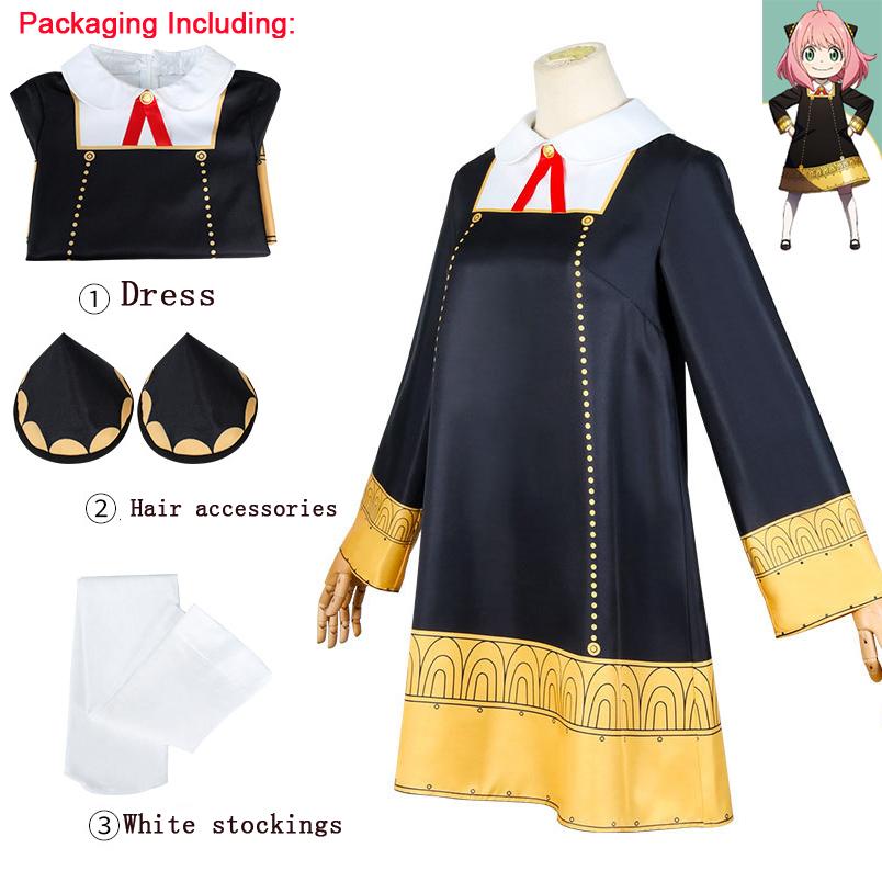 Kinder/Erwachsene Anime SPY FAMILY Anya Forger Cosplay Kostüm Erwachsene Langarm Mädchen Kleid Uniformen Anzug Student College Kleidung Schwarze Kleider S