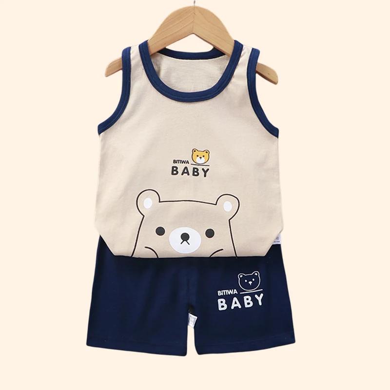 Kinder Sets Kinder Kleidung Jungen Mädchen Weste Anzug Sommer Kinder Kleidung Baby Baumwolle T-Shirts Shorts Tank Top Ärmellos 110 beige