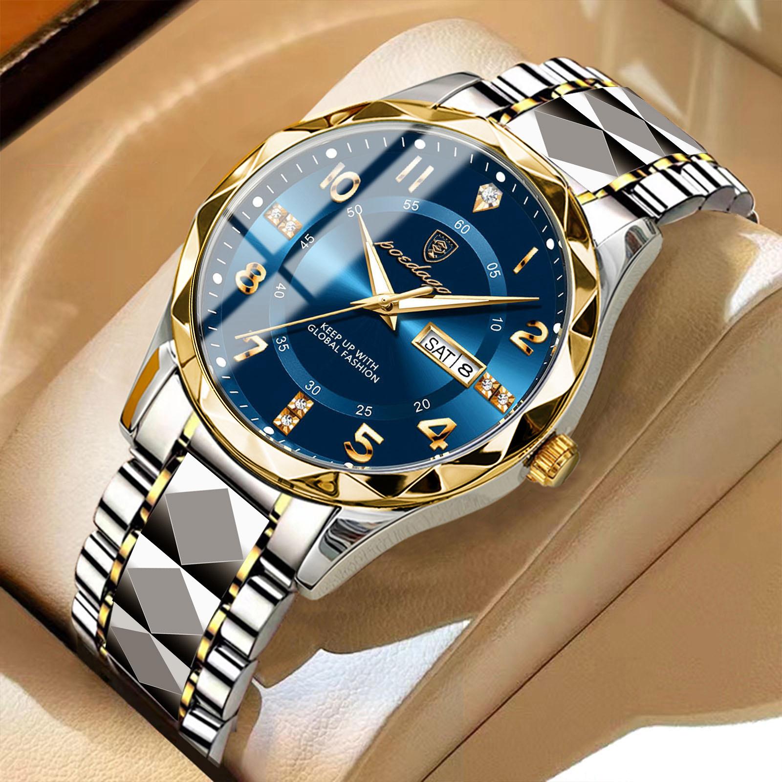 Luxus Männer Quarzuhr Datum Woche Leuchtende Armbanduhr Edelstahl Herren Uhren Männer Uhr Sport
