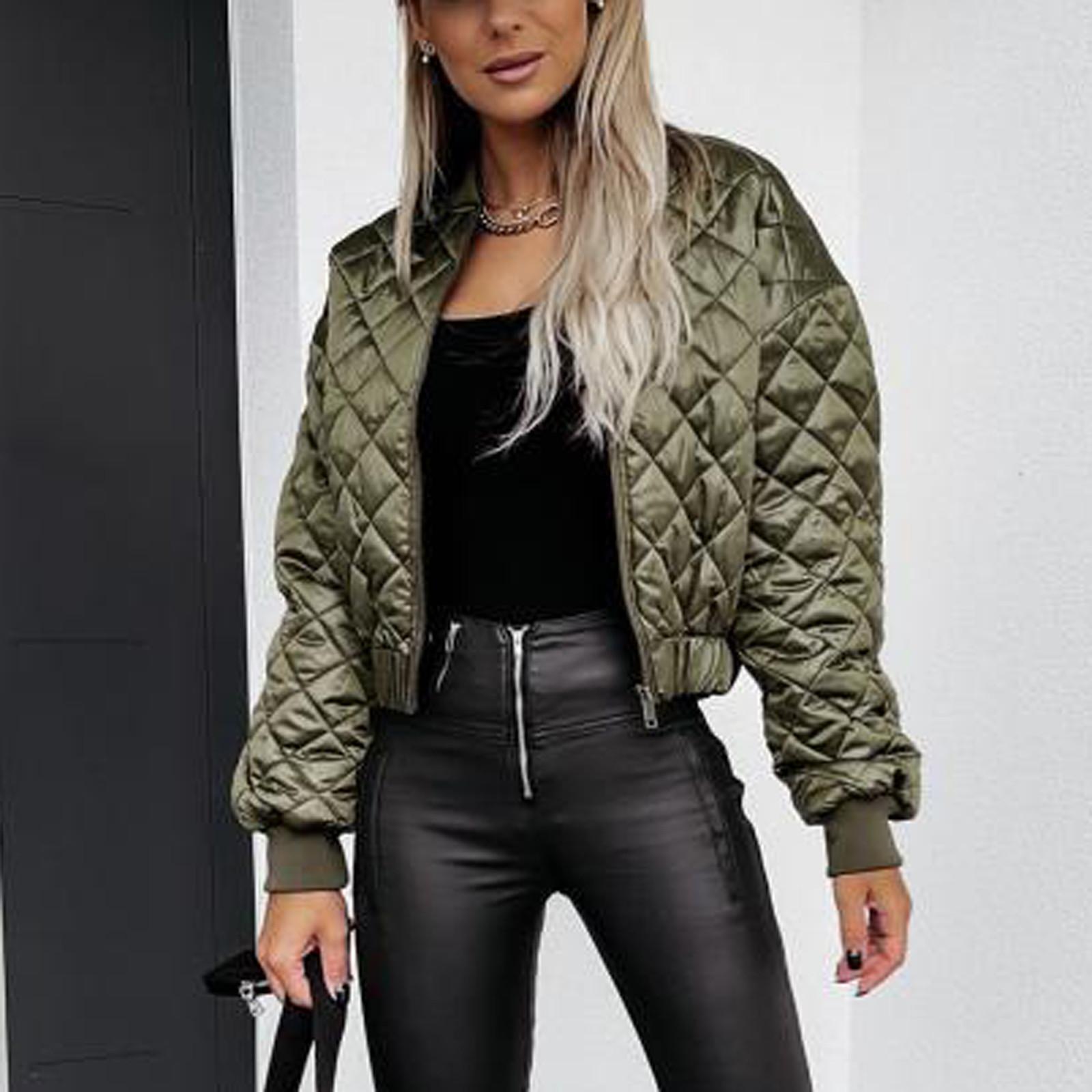 Mode Frauen Einfarbig Zipper Kurze Jacke Baumwolle Casual Jacke Mit Taschen Baumwolle Jacke S grün