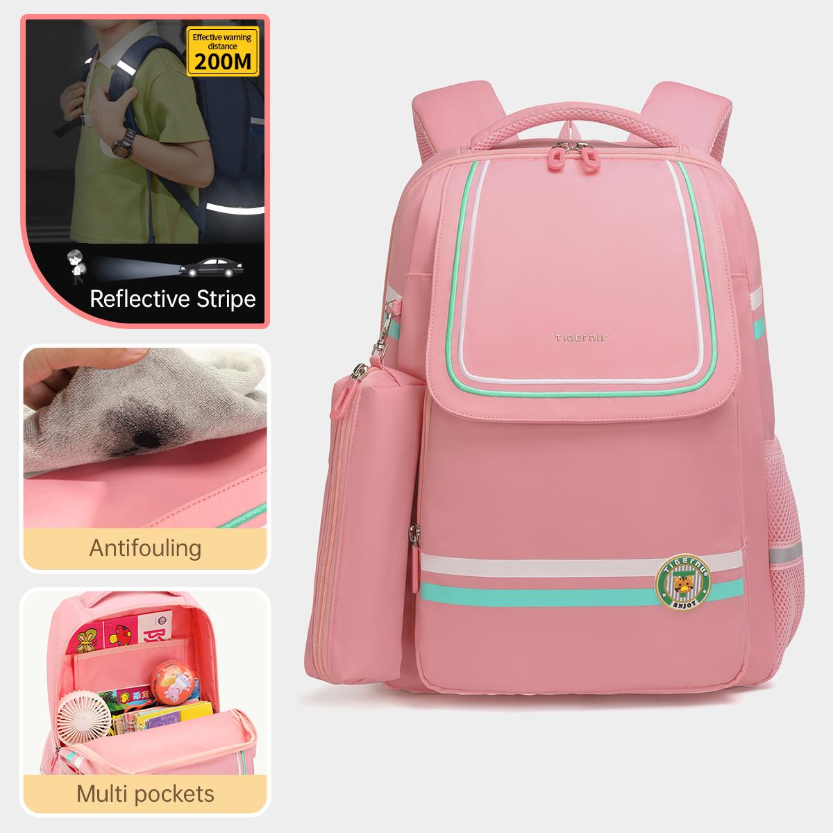 Tigernu Teenager-Schultaschen für Jungen und Mädchen, leichter Rucksack mit separatem Federmäppchen, große tägliche Cartoon-Tasche, Studenten-Mochila rosa