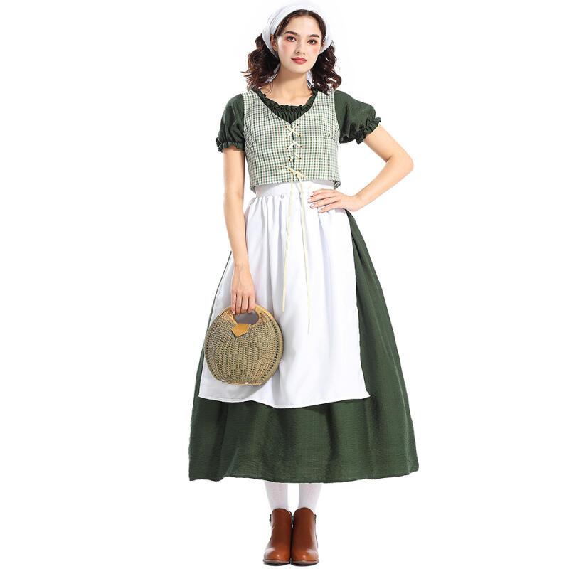 Karneval Halloween Little House Kostüm Prairie Pioneer Old Day Girl Laura Rollenspiel Cosplay Fancy Partykleid L grün