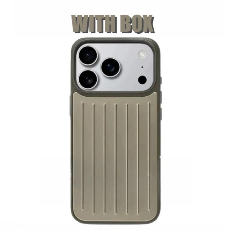 Fortschrittliche minimalistische 3D-Wellstreifen Stilvolle Business-Gepäckabdeckung Für IPhone 17 Pro Max 16 15 14 13 Original Für RIMOWA Stoßfeste Rückabdeckung iPhone 15 Pro khaki
