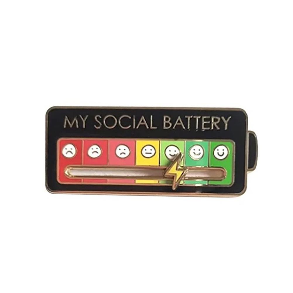 Emotionen Emaille Pins My Social Battery Mood Tracker Metallbrosche Abzeichen Modeschmuck Accessoires Revers auf Rucksack Dekoration Black Battery Type