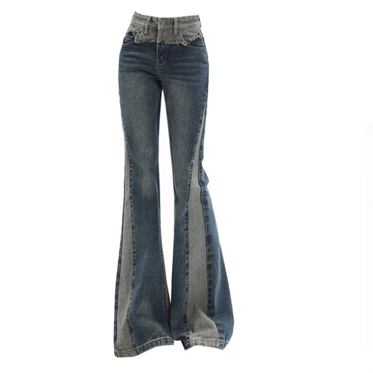 Frauen Herbst Mode Hohe Taille Skinny Jeans Ausgestelltes Denim Hosen Lange Hosen Hosen XXL blau