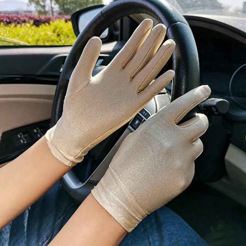 Damen Herren Dünne Sommer Elastische Spandex Etikette Handschuhe Autofahren Handschuhe Sonnenschutz Anti-UV khaki