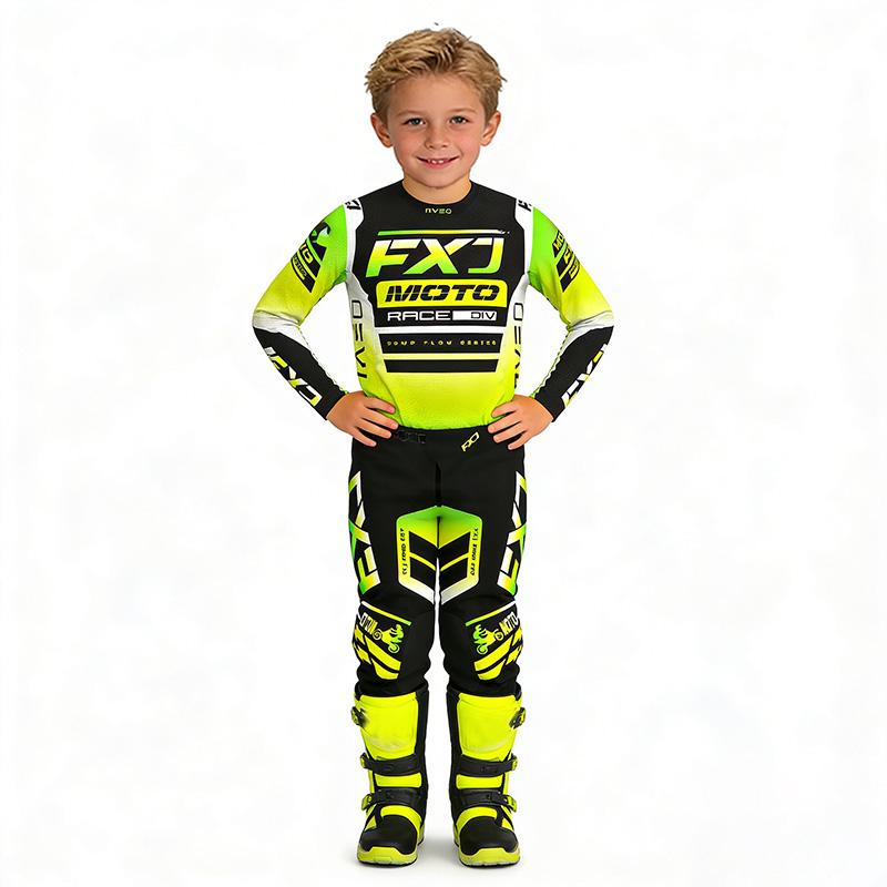 GRÖSSE 20 22 24 26 28 FXJ Kinder Enduro Motocross Ausrüstungsset MX Trikot Hose Motorrad Kits MTB Off Road Jugend Rennanzug YS-20 (15-19KG) grün