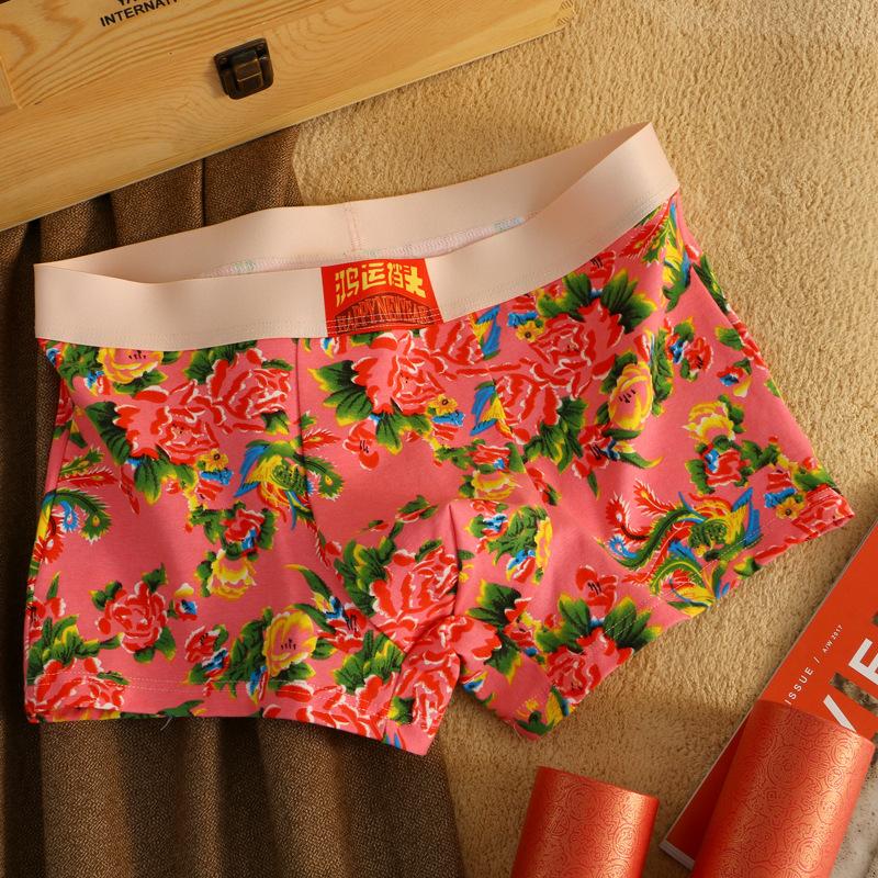 Herrenunterwäsche Herren Reine Baumwolle Boxershorts Großblumig bedruckte Boxershorts Unterhosen 3XL rosa