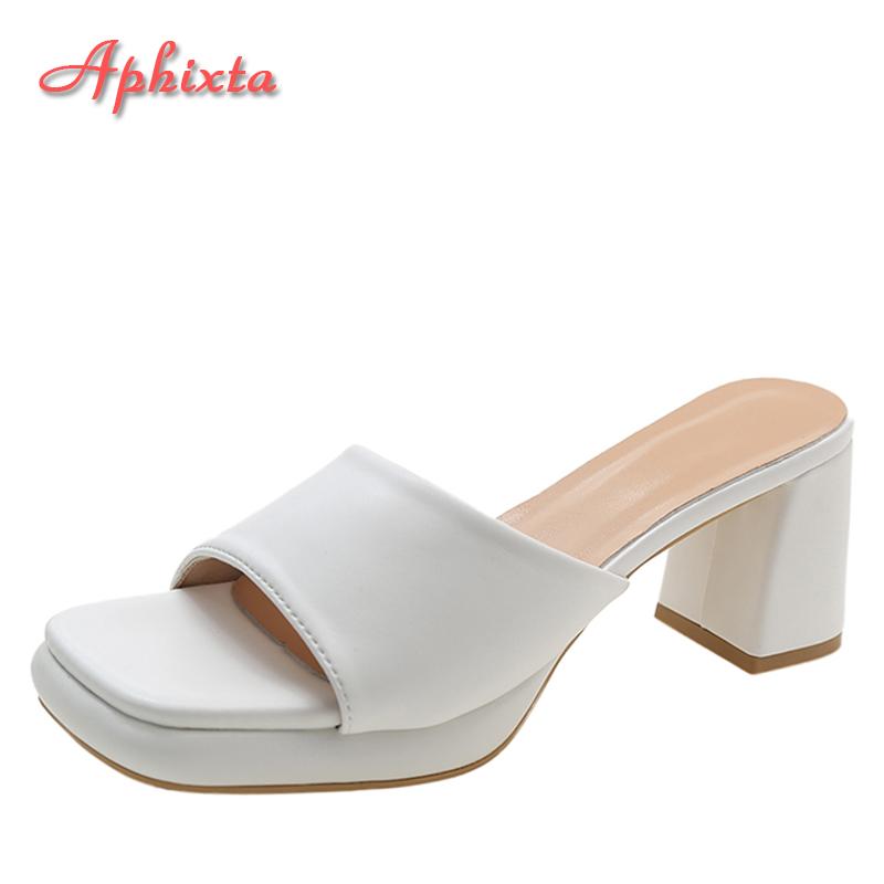 Mode Aphixta Übergröße 45 46 Cool 7cm Klobige Absätze Plateau Damen Zehentrenner Sommer Peep Toe Pantoletten Mode Weiß Babyrosa Schuhe 35 weiß