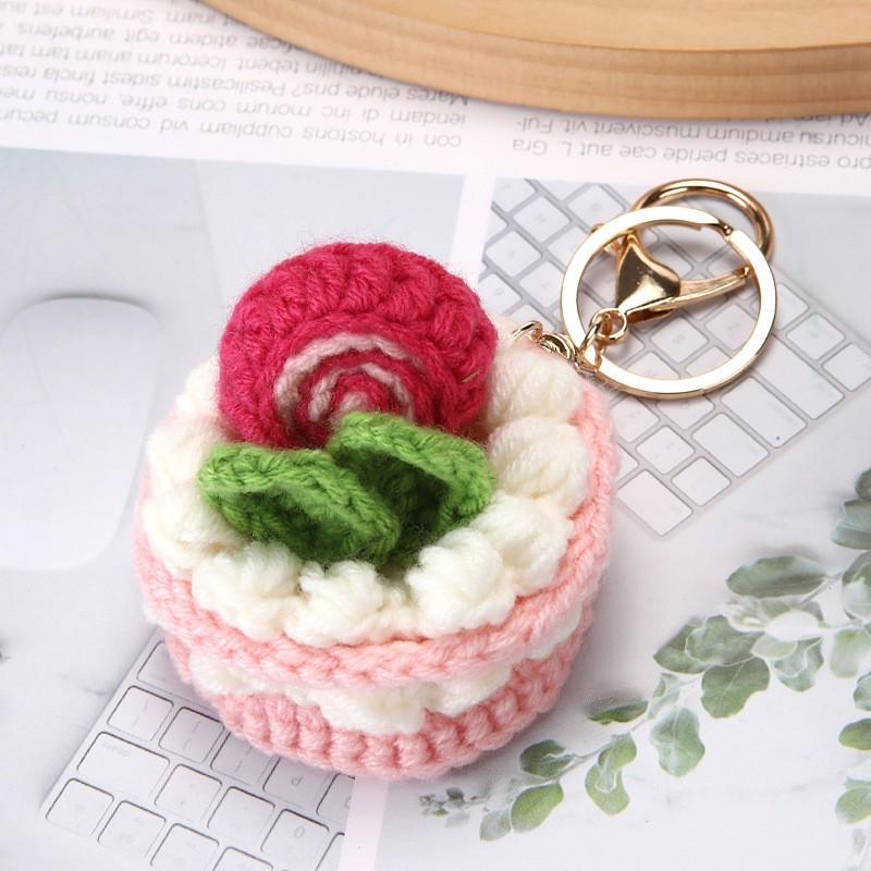 Süßes Obstkuchen-Design Häkel-Schlüsselanhänger Strickkuchen-Schlüsselanhänger Süße Donut-Schlüsselanhänger Personalisierbares Zubehör red