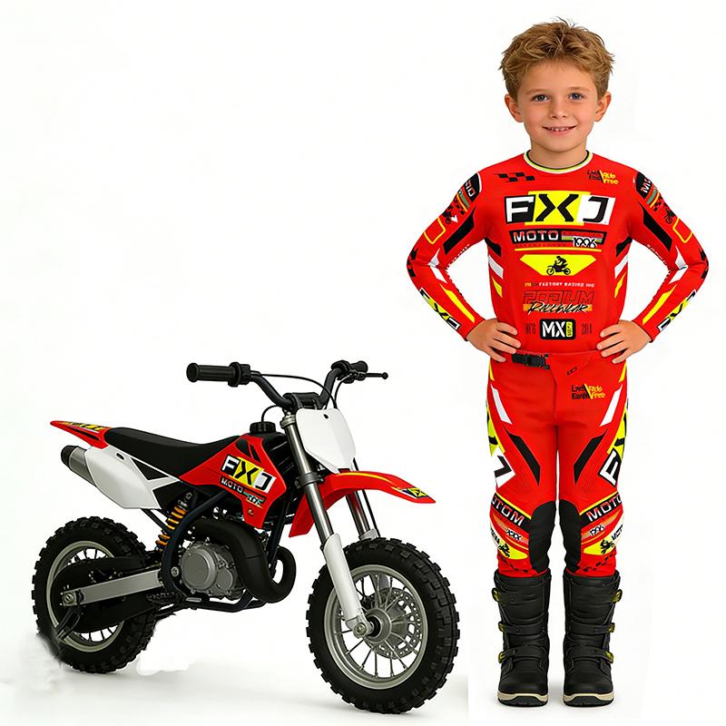 Motocross Kinder Set Motorrad Trikot und Hose Kinderkleidung großer Junge Mädchen Jugend MX Ausrüstungsset Personalisierte Nummer Name Rennanzug YXL-26 (30-36KG) rot