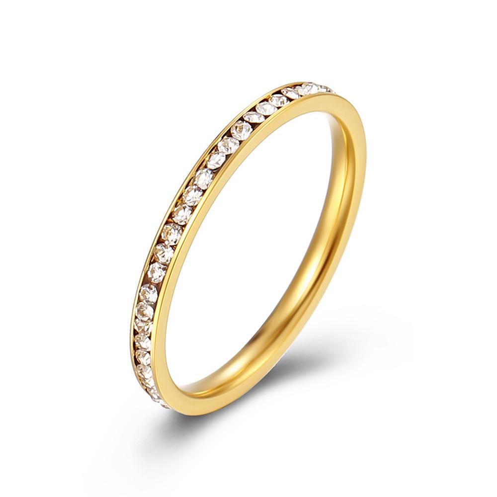 2mm Iced Out Bling CZ Ring Weiblich Gold Silber Farbe Edelstahl Kubikzircon Hochzeit Verlobungsringe für Frauen Schmuck Geschenk 8&As picture beige