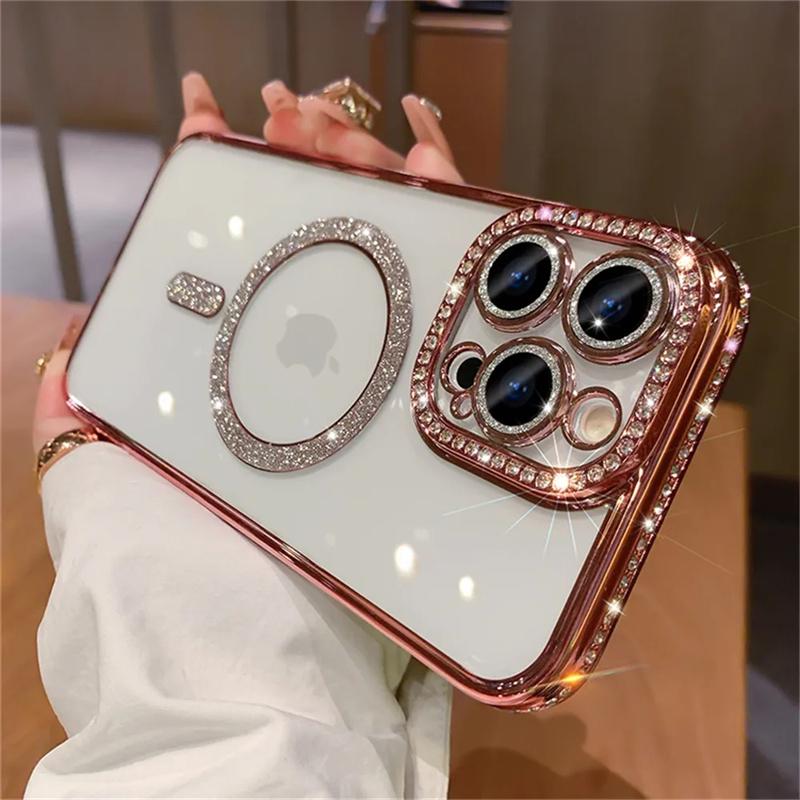 Luxus Diamant Glitzer Magnetisches Laden Silikon Weiche Hülle Für iPhone 17 16 15 14 13 12 Pro Max Plus 11 Transparent Stoßfest Hülle iPhone 17 Air rosa