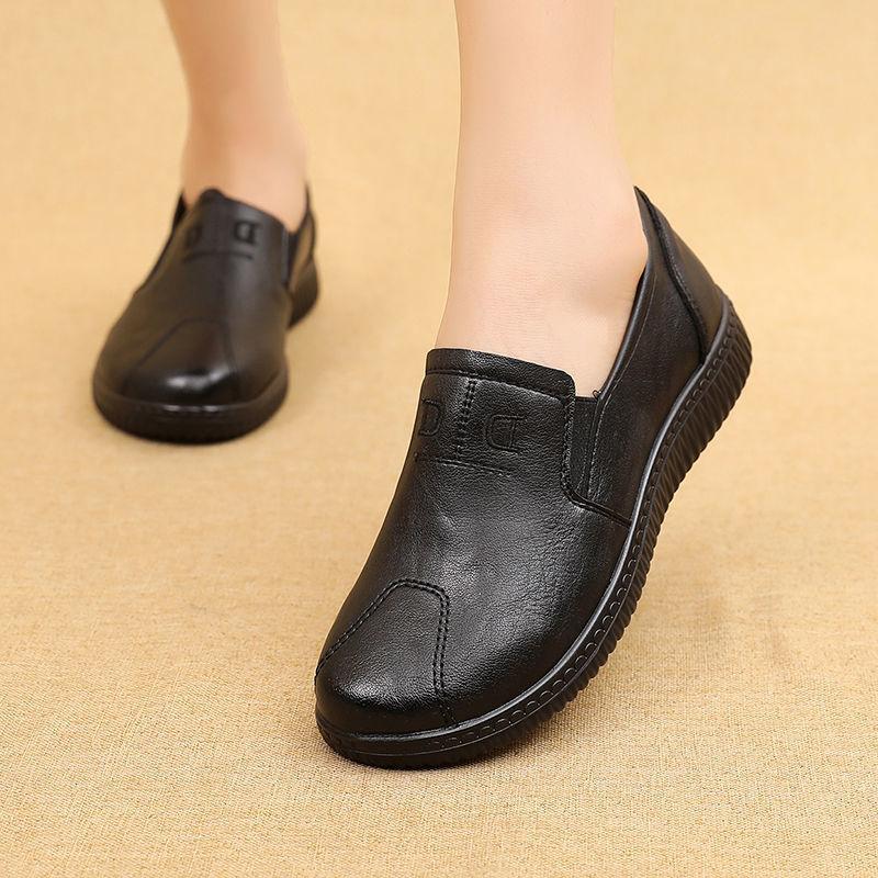 Frauen Echtes Leder Schuhe Frühling Herbst Braun Weibliche Casual Schuhe Schwarz Mama Damen Gemütliche Klassische Freizeit Loafer Schuhe 40 schwarz