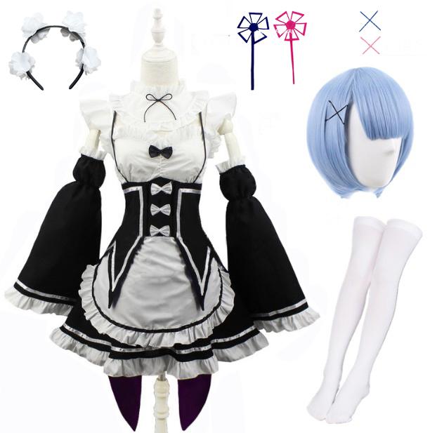 Anime Ram Rem Lolita Maid Cosplay Kostüme Vestido Re:Zero Kara Hajimeru Isekai Seikatsu Halloween-Kostüme für Damen, Loli-Kleid XXXL gray
